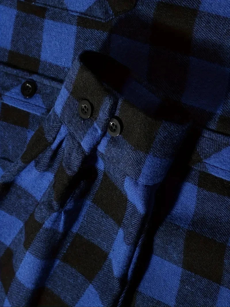 Men's Hooded Plaid Shirt Jacket – Casual Long-Sleeve Layer