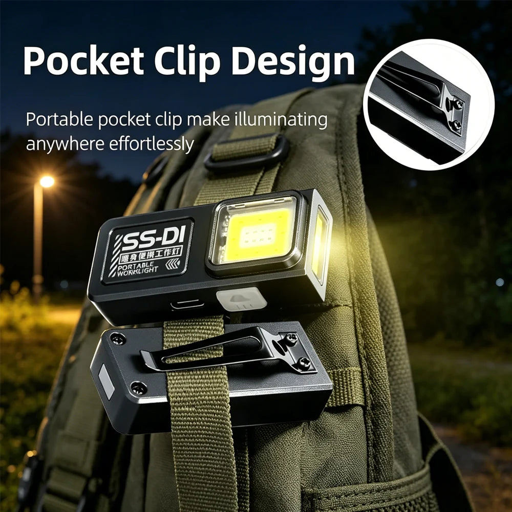 Mini COB LED Flashlight – 800 Lumen, Rechargeable, Belt Clip, Magnet, Waterproof EDC Pocket Light