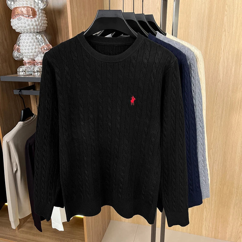 Men's Luxury Embroidery Round Neck Sweater — No-Pilling Casual Knitwear
