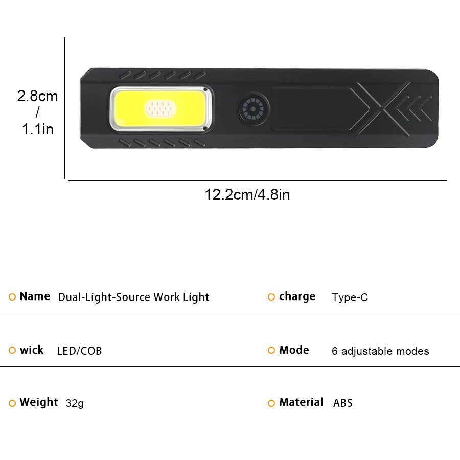 Heinast Mini COB+LED Keychain Flashlight – 6 Modes, Type-C Rechargeable, Magnetic Base, Clip, 32g EDC