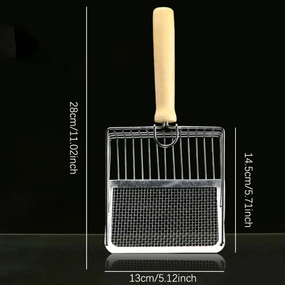 Stainless Steel Cat Litter Scoop with Wooden Handle