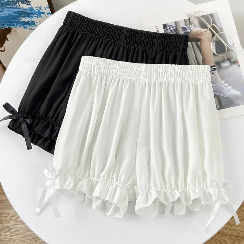 Women's Lace Ruffle Bloomers – Satin Anti-Exposure Safety Shorts Lolita Knickers Under Dress
