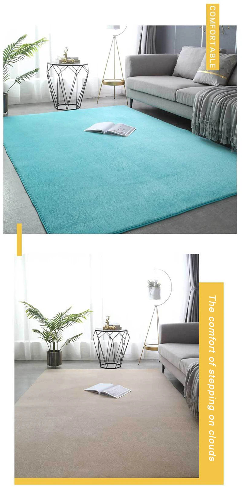 VIKAMA Solid Color Coral Velvet Rug – Soft Non-Slip Kids Play Mat & Bedroom Carpet