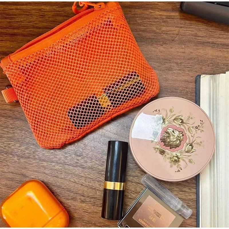 Travel Makeup Storage Bags New Mesh Coin Purse Simple Portable Mini Bag Multi-purpose Square Bag Double-layer Zipper Card Holder