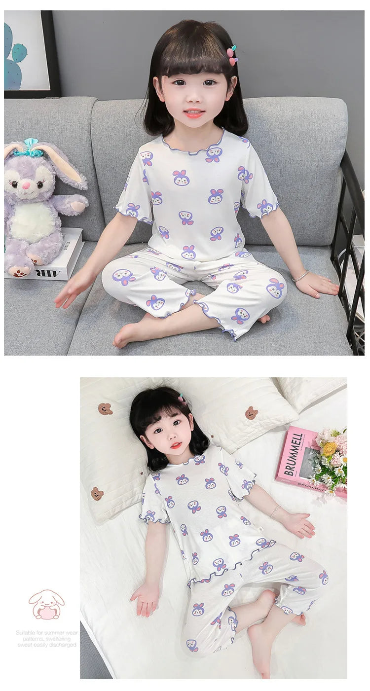 Baby Cotton Sleeveless Summer Pajamas Set | Toddler Cartoon Nightwear Kids Homewear