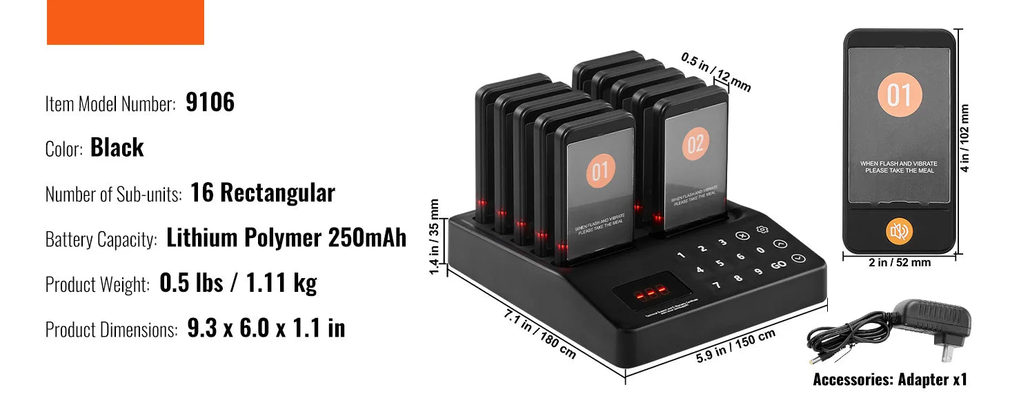 Wireless Restaurant Pager System — Guest Calling Beepers with Vibration & Flashing