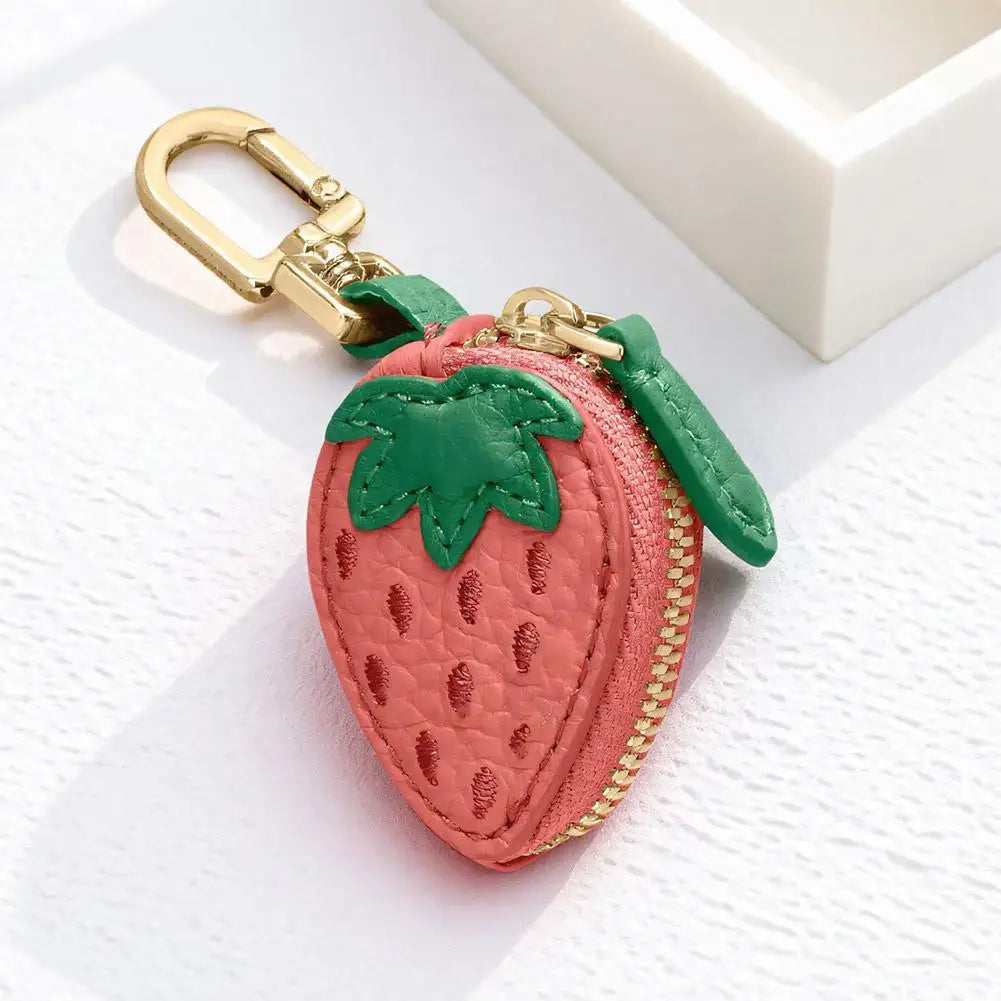 Cute Fruit Shape Leather Coin Purse – Mini Zipper Earphone Bag, Keychain Pendant Wallet for Women & Girls