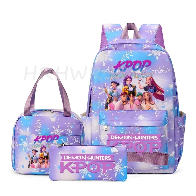 KPop Demon Hunter 3-Piece Backpack Set – School Bag, Shoulder Bag & Clutch