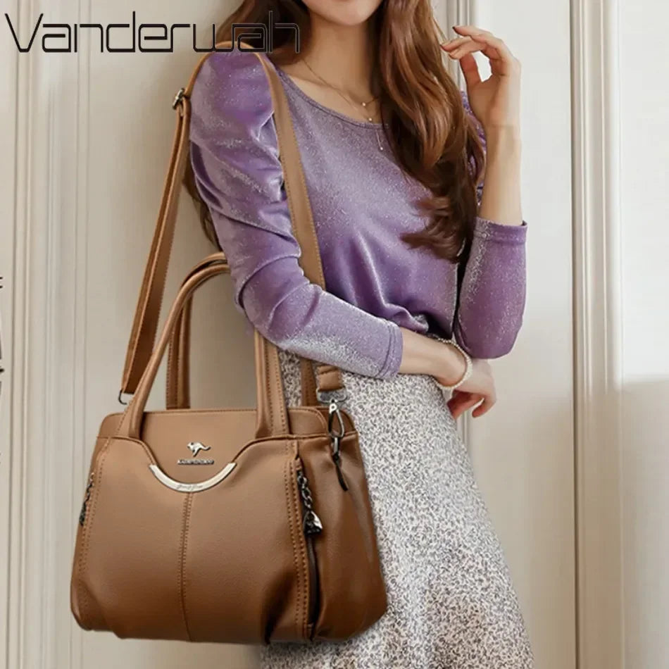 Genuine Leather Luxury Tote Crossbody Shoulder Bag – Large Casual Handbag for Women