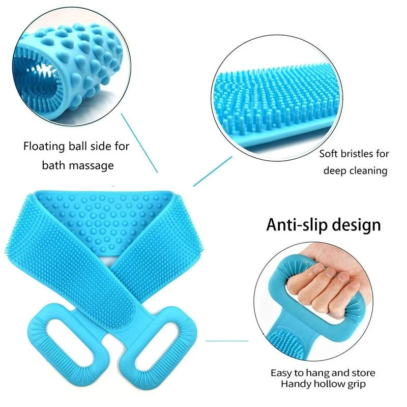 Silicone Body Scrubber Bath Brush – Extra Long Strip & Handle for Easy Back Exfoliating