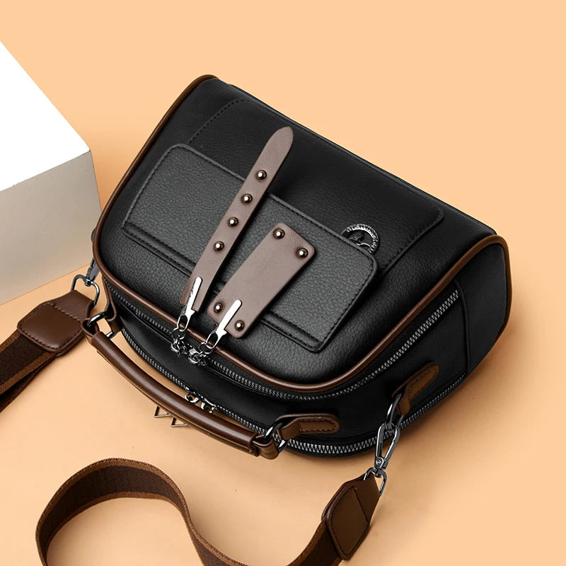 3-Layer Soft PU Leather Crossbody Shoulder Tote – Large Capacity Designer Messenger Bag for Women