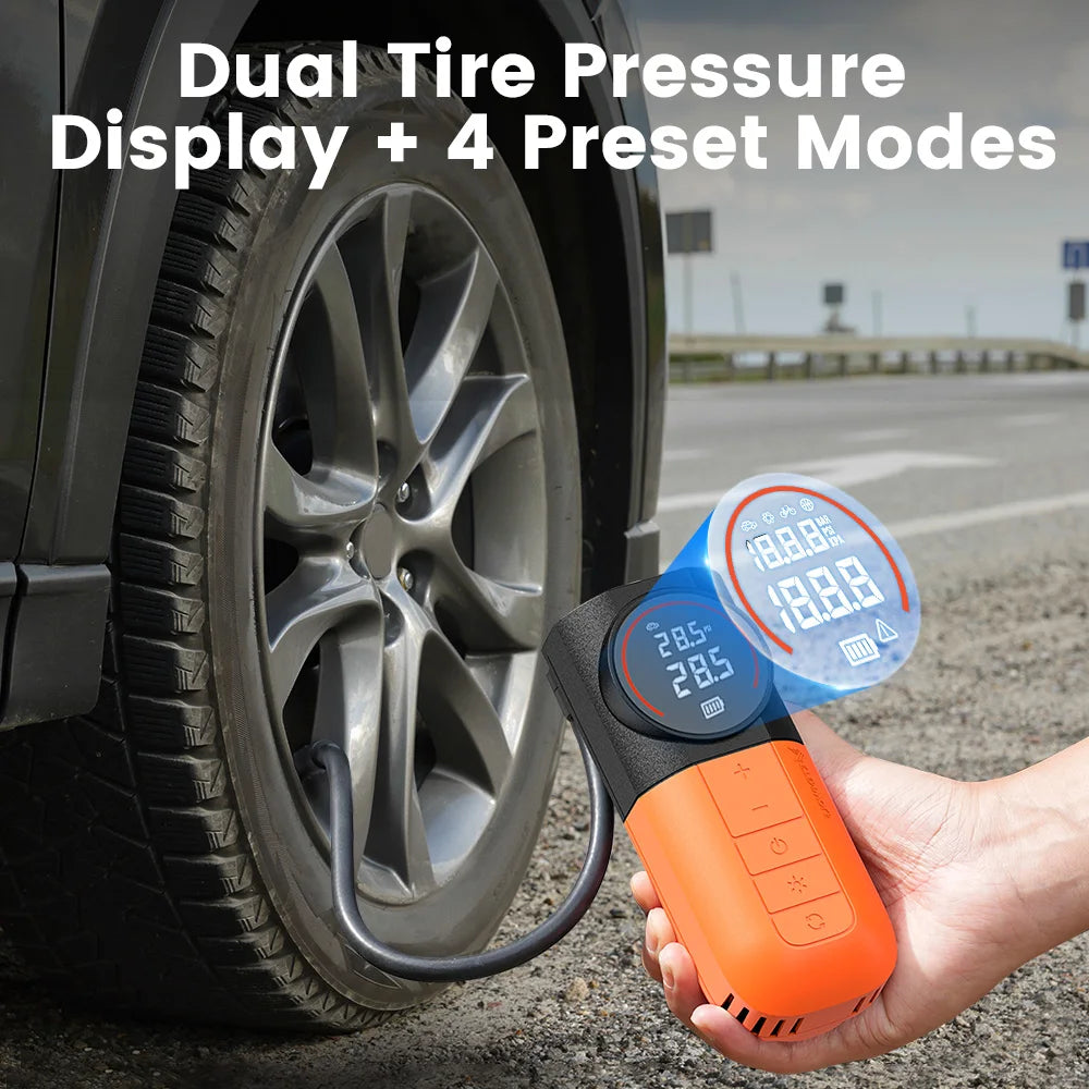 Portable Tire Inflator with Built-In Hose and Storage
