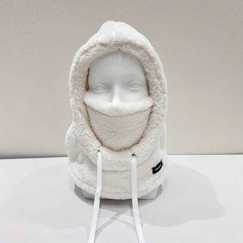 Plush Drawstring Balaclava Hood with Face and Neck Cover