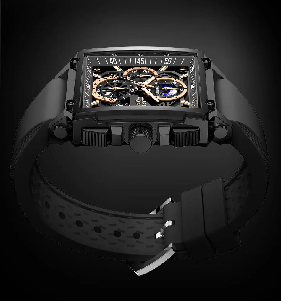 LIGE Men's Hollow Square Sport Watch | Fashion Silicone Strap Waterproof Quartz Wristwatch with Box