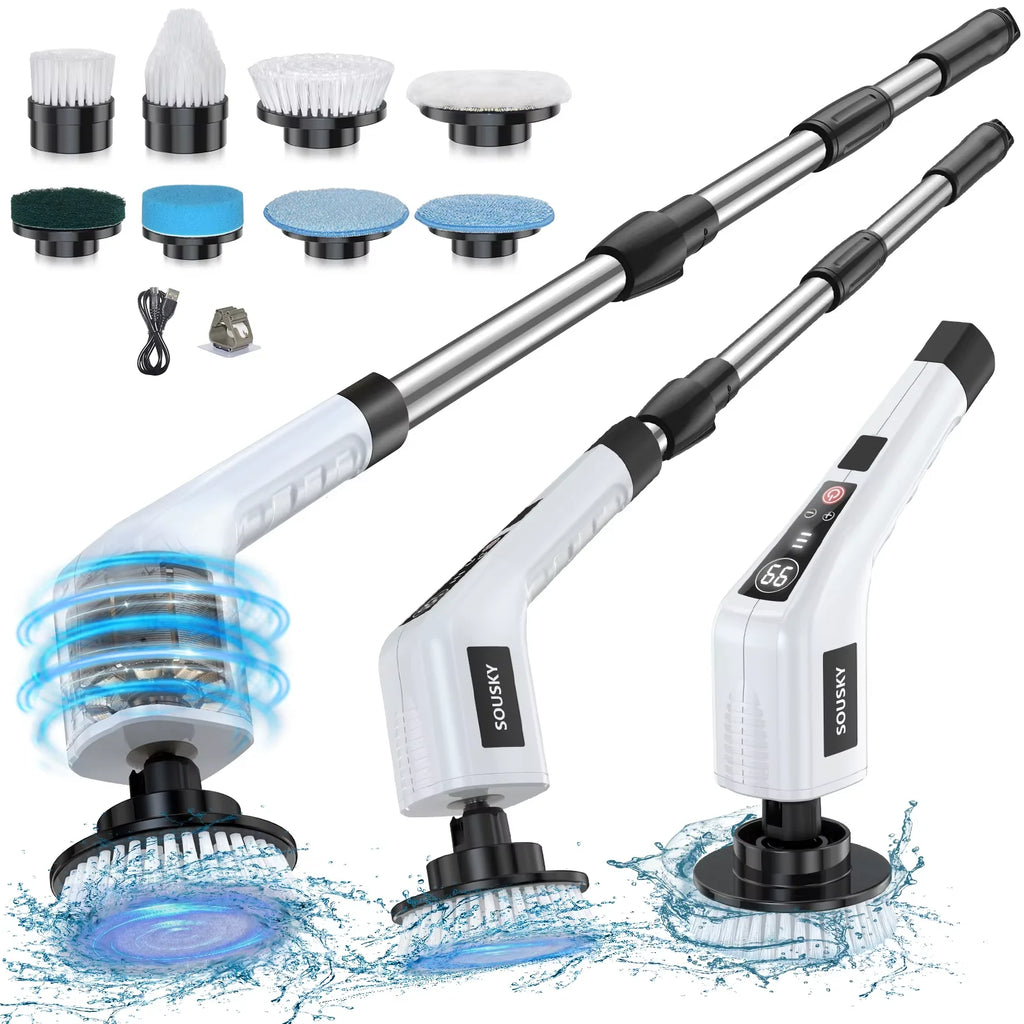 Electric Cleaning Brush – 8-in-1 Cordless Handheld Spin Scrubber with LED Display for Bathroom & Kitchen