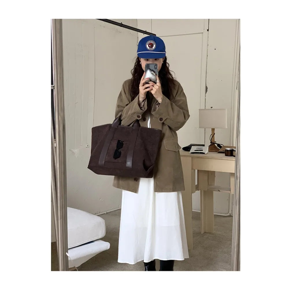 Large Capacity Retro Faux Suede Shoulder Tote Bag – Luxury Commuter Travel Handbag for Women