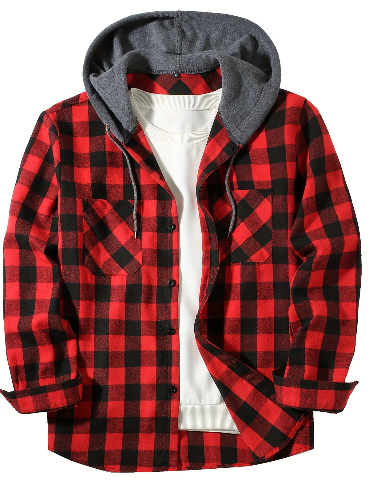 Men's Hooded Plaid Shirt Jacket – Casual Long-Sleeve Layer