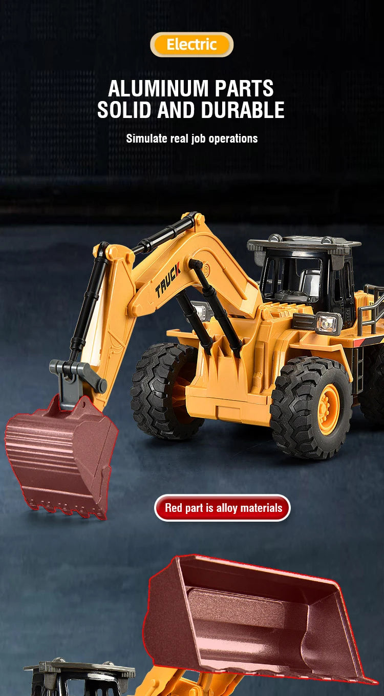 2.4G RC Construction Truck – Alloy Excavator, Bulldozer & Dump Truck for Kids