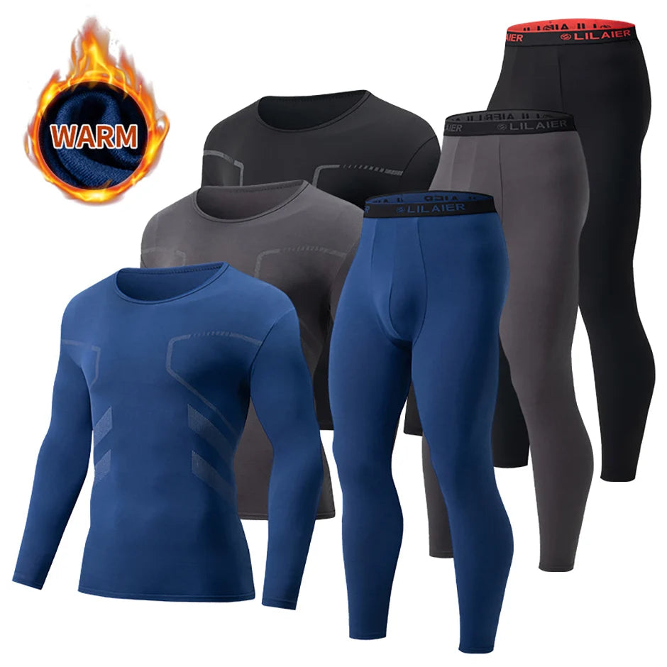 Men's Printed Thermal Underwear Set – 2-Piece Round Neck Sports Suit