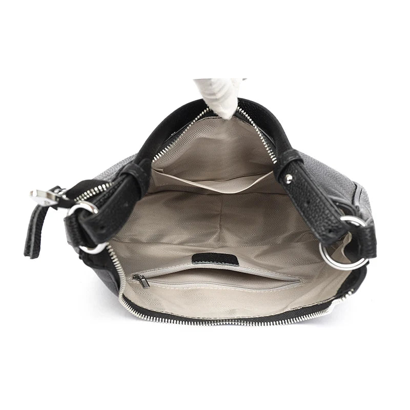 100% Genuine Cowhide Leather Half-Moon Underarm Tote Bag – Crossbody Shoulder Bag for Women