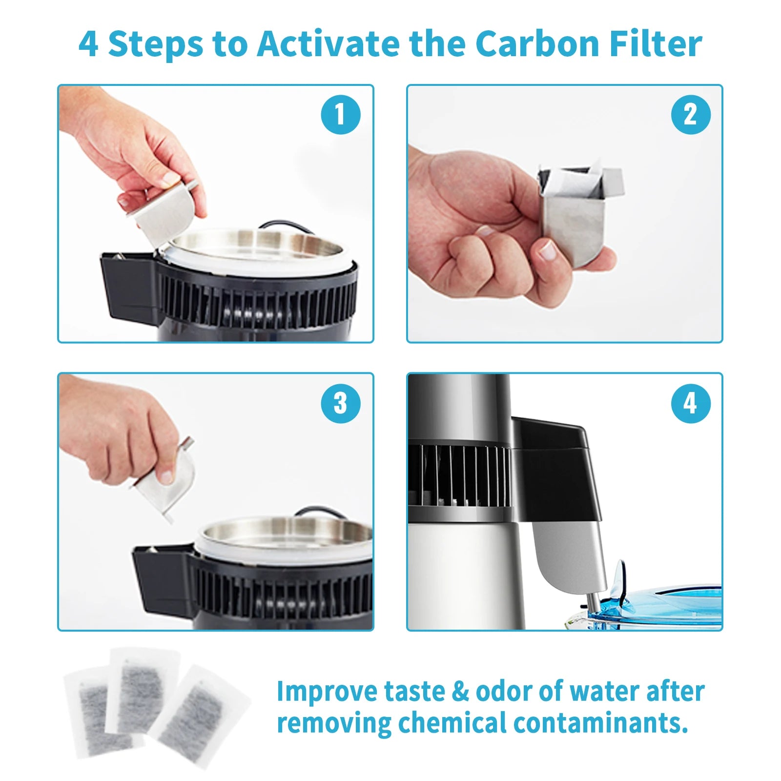 SucceBuy 4L Water Distiller Purifier Filter — Touch Screen, 5-Stage Filtration, 1L/H Distilling Speed