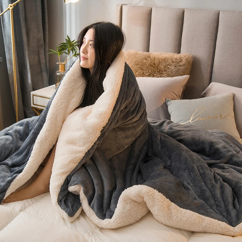 Wool Throw Blanket – Double-Sided Warm Winter Bed Blanket & Sofa Cover, Camping & Queen