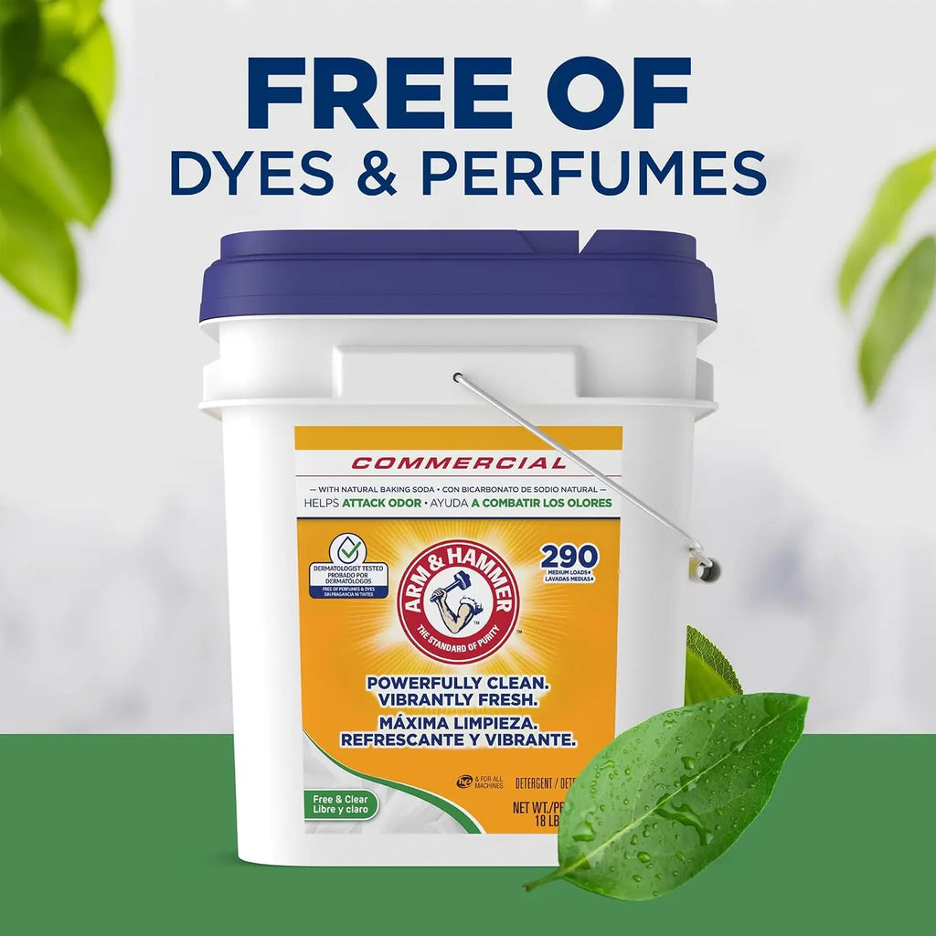 Gentle on Skin, Tough on Stains — Free & Clear Powder Laundry Detergent | 18lb Pail, 290 Loads, Sensitive Skin, HE Compatible