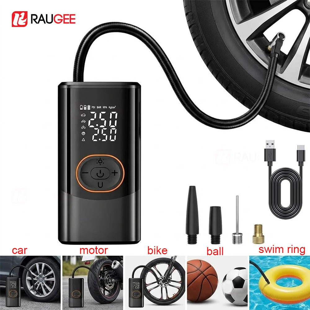 Cordless Tire Inflator with Dual Display and Auto Shutoff