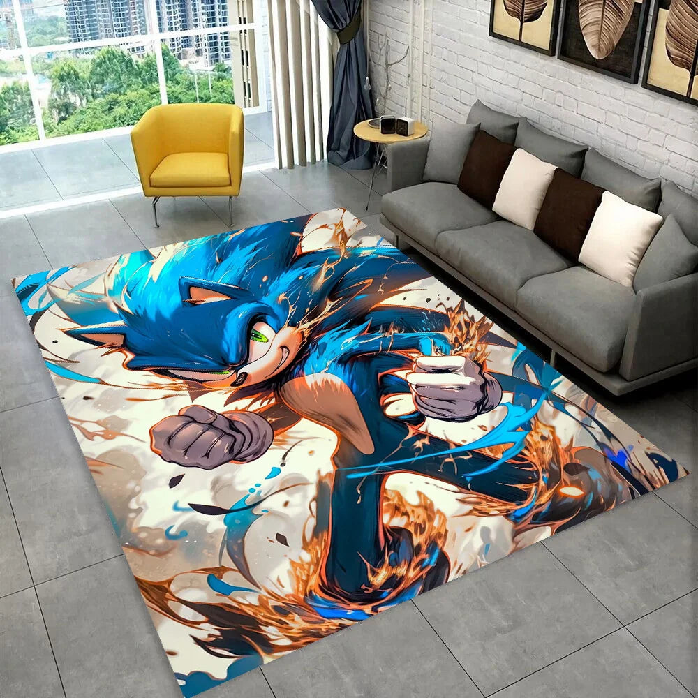 3D Retro Sonic Area Rug – Non-Slip Kids Carpet for Bedroom, Living Room & Playroom