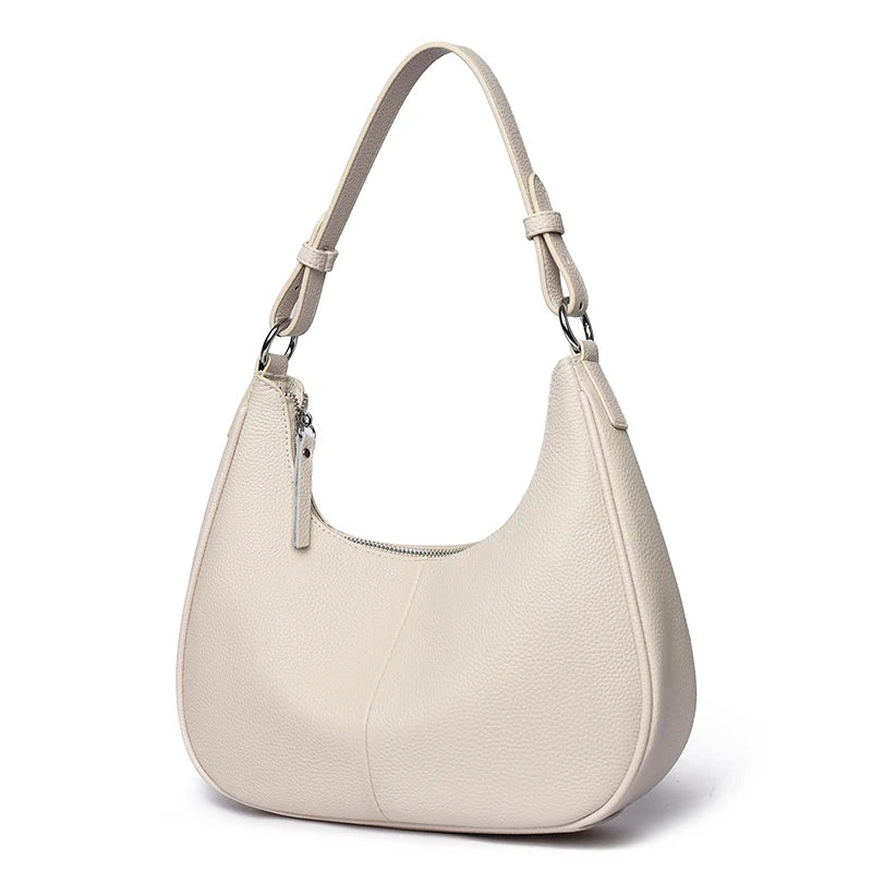 100% Genuine Cowhide Leather Half-Moon Underarm Tote Bag – Crossbody Shoulder Bag for Women