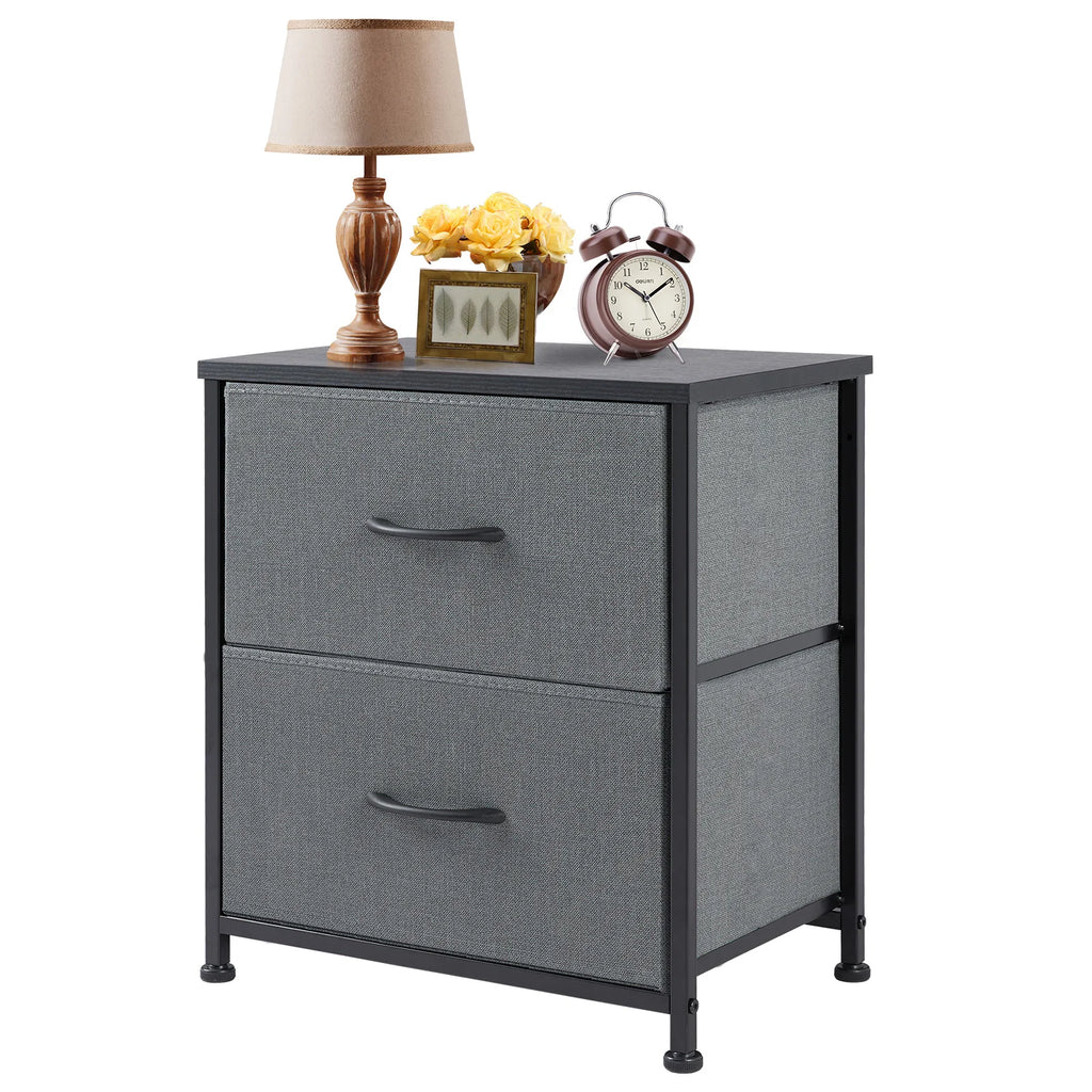 JHK Nightstand & Bedside Table – 2 Fabric Drawers, Storage Cabinet for Bedroom, Coffee & Sofa Side Table