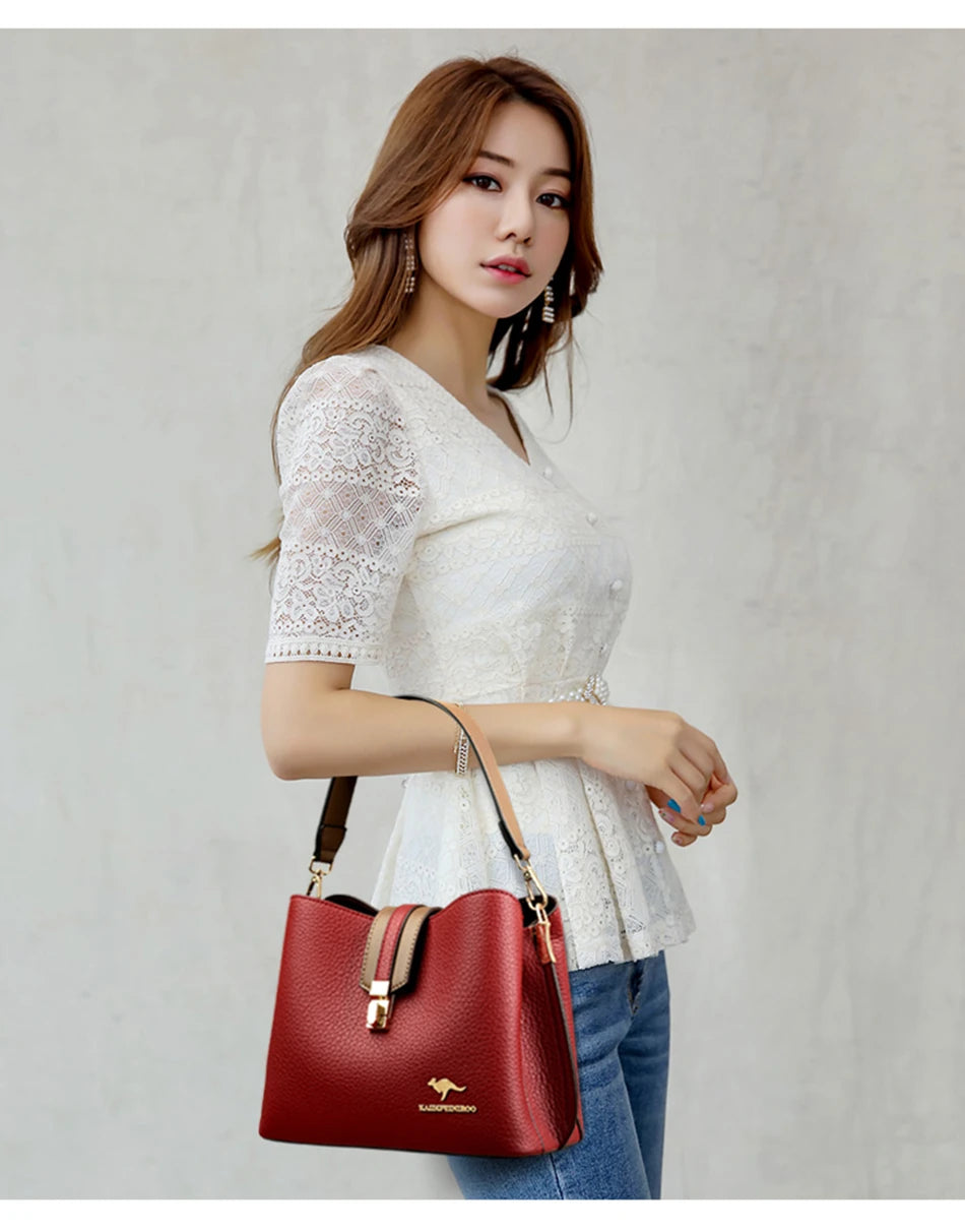 KMFFLY Patchwork Lock Square Shoulder Crossbody Bag – High Capacity PU Leather Handbag for Women