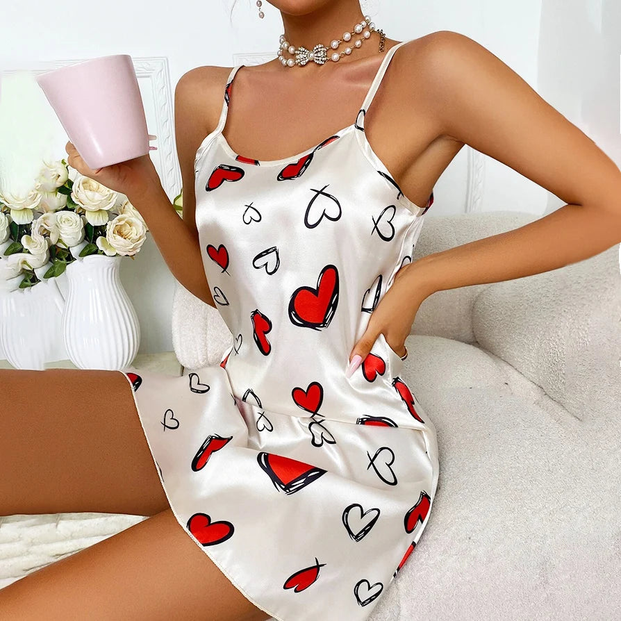 Silk Suspender Mini Nightdress — Sexy Spaghetti Strap Sleepwear