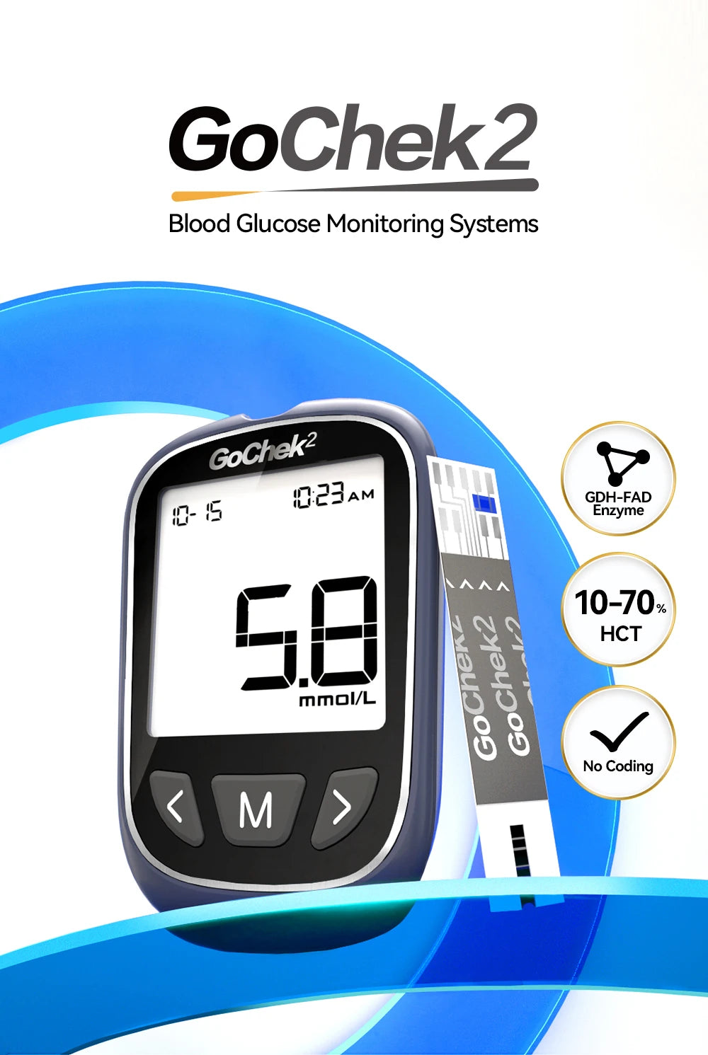 Microtech Gochek2 Blood Glucose Meter – 110 Test Strips & Lancets Included for Diabetes Testing