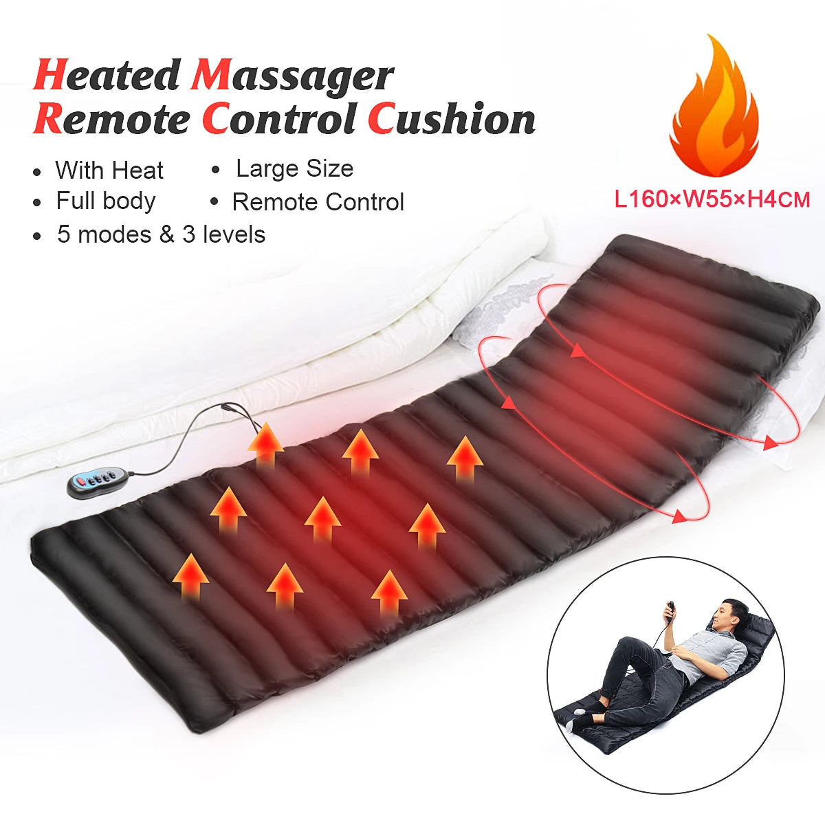 Electric Full Body Massage Mat – Heated Vibrator, Back & Neck Massager, Remote Control, Sofa & Bed