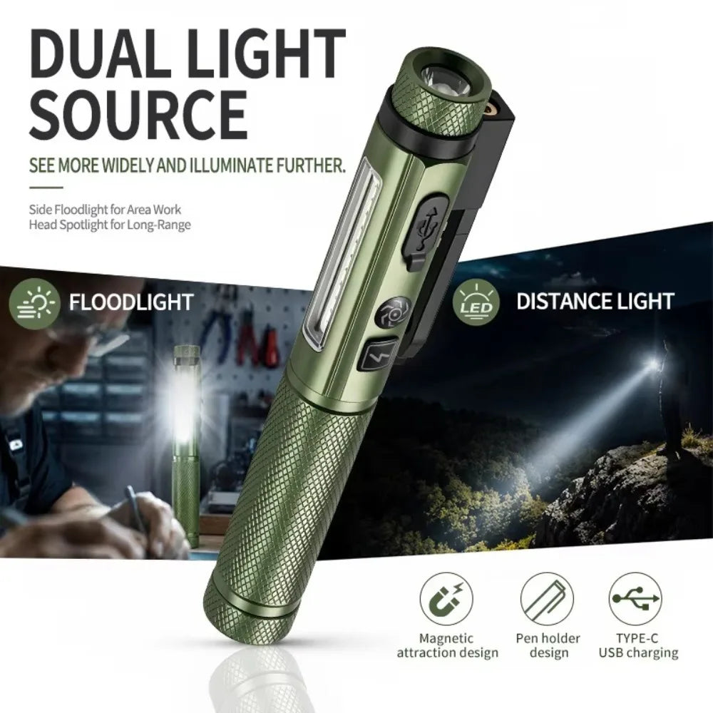 800 Lumen Rechargeable EDC Flashlight – Magnetic Pen Light for Hiking, Work & Emergencies
