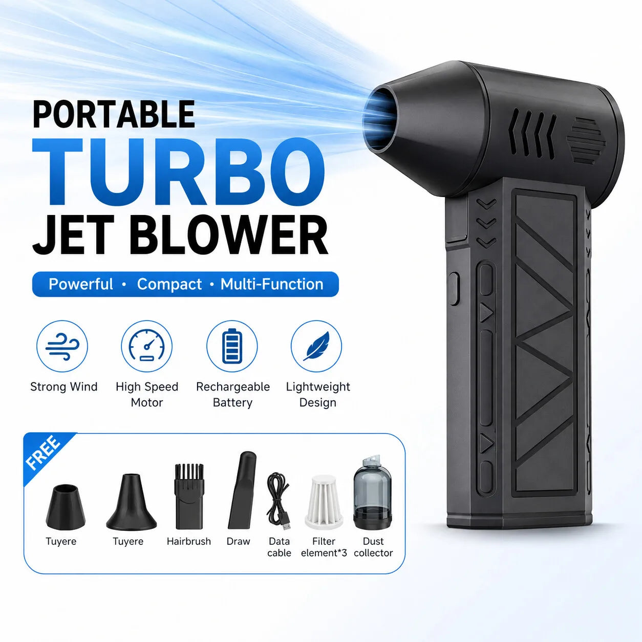 X6 Turbo Jet Air Blower — 130,000 RPM Brushless Motor Cordless Duster with Light for Keyboard, PC & Electronics Cleaning