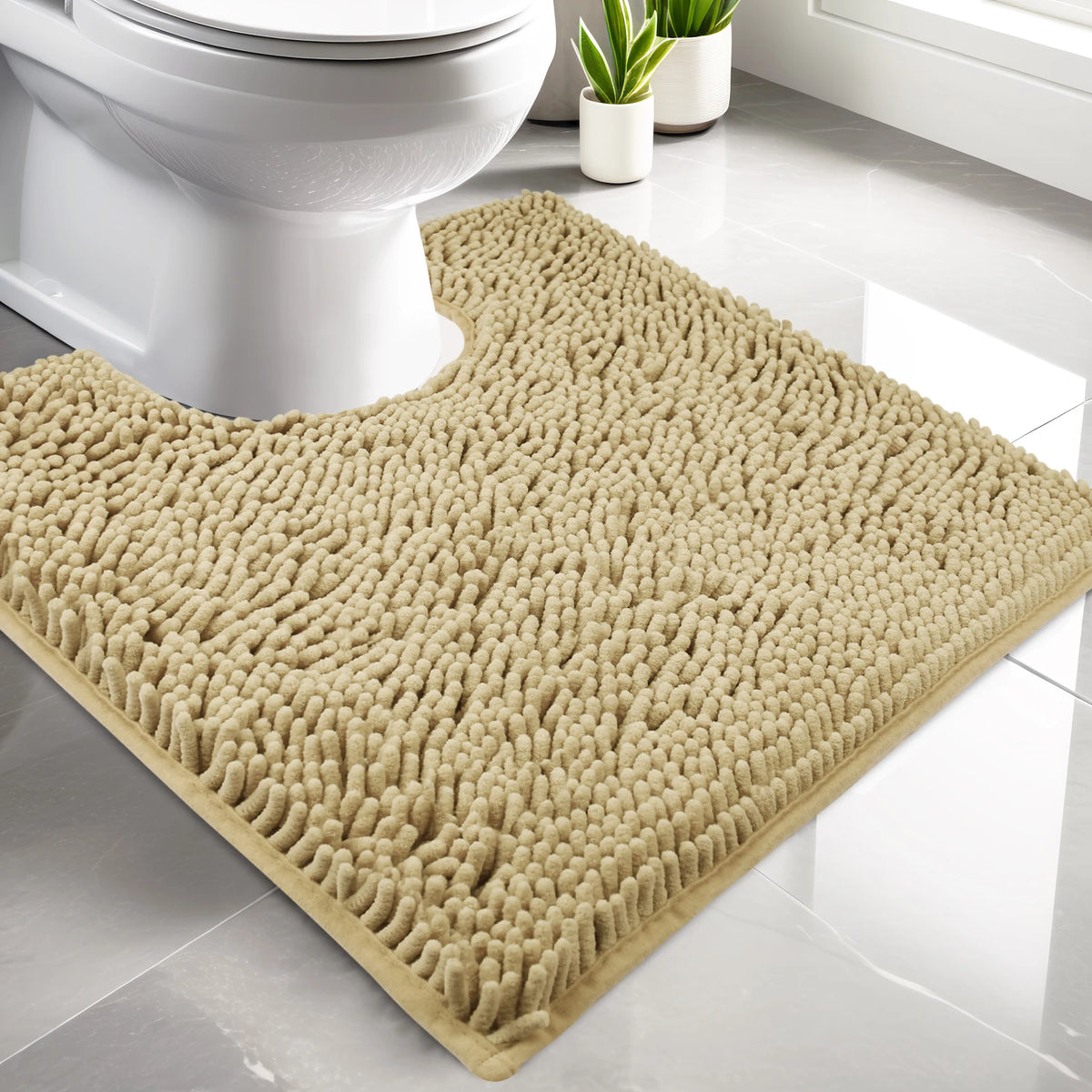 Luxury Chenille U-Shaped Toilet Rug – Soft Absorbent Non-Slip Contour Bath Mat