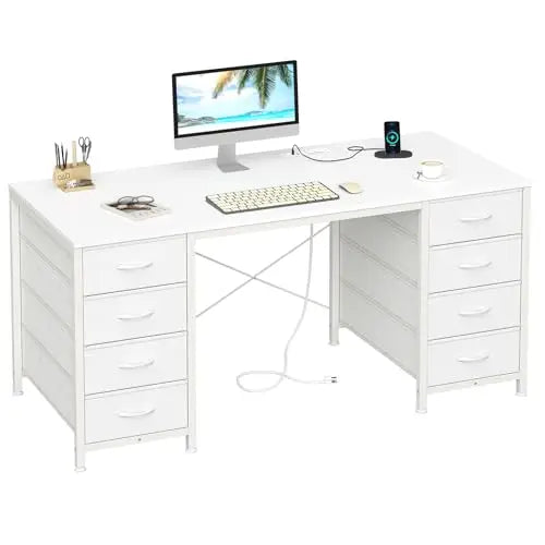 50-Inch Computer Desk with 8 Fabric Drawers & Power Outlets — L-Shape Home Office & Gaming Desk