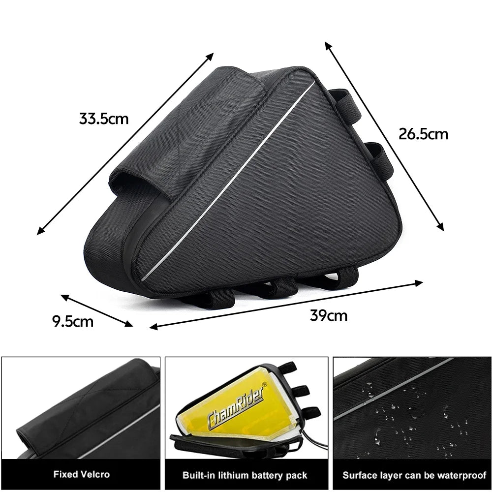E-Bike Triangle Battery Bag – 36V–72V Electric Bicycle Frame Bag for Up to 126 Cells