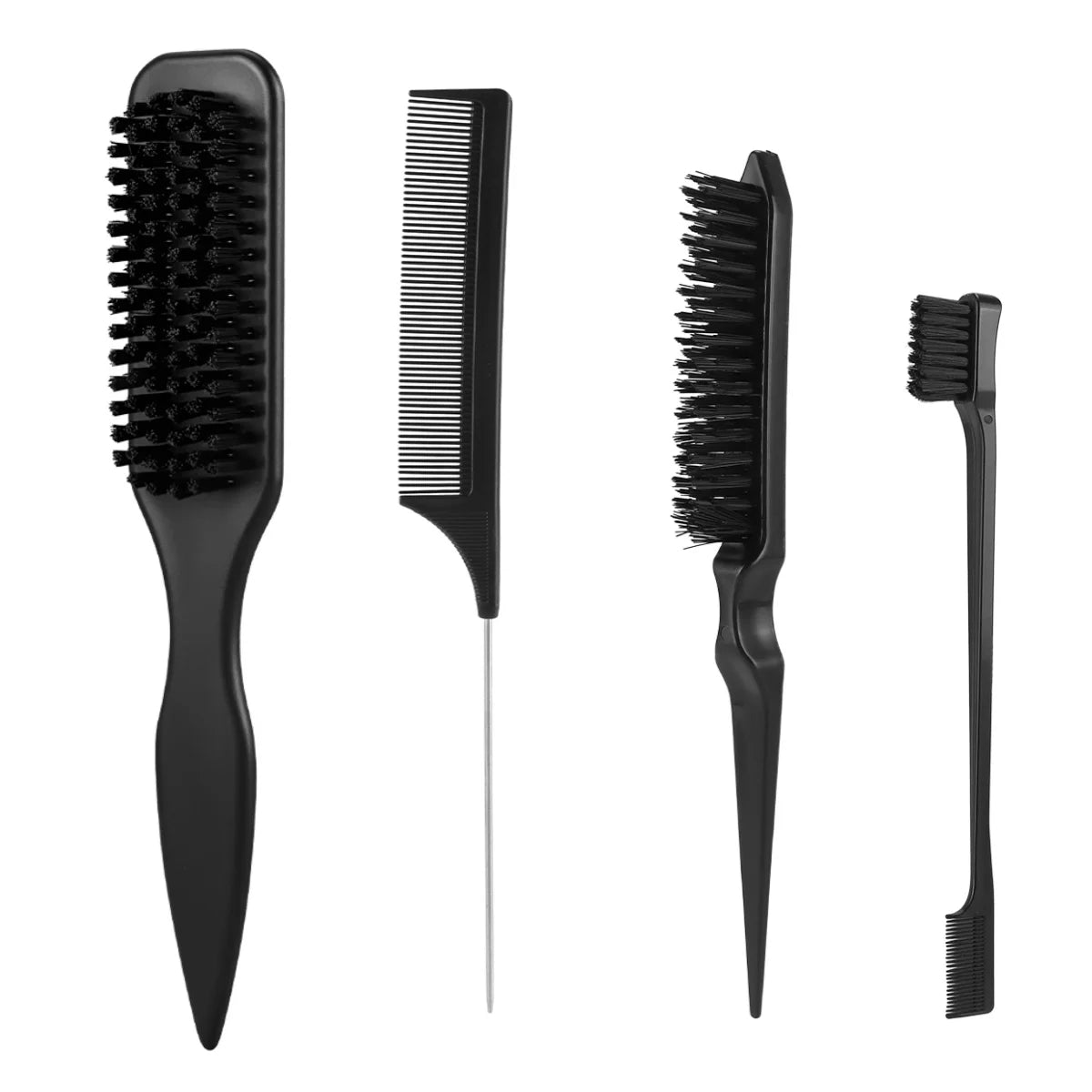 4-Piece Boar Bristle Hair Brush Set – Slick Back, Edge Control & Baby Hair Smoothing