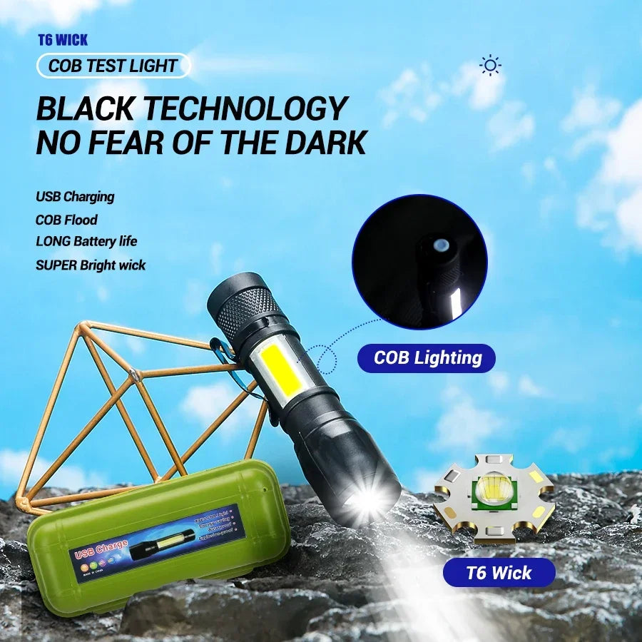 Mini Torch LED Rechargeable Flashlight — High Power USB Charging Waterproof Camping Lantern