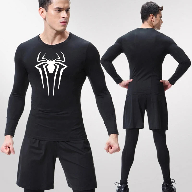 Men's Spider Print Compression Long Sleeve Shirt — Graphic Performance Base Layer