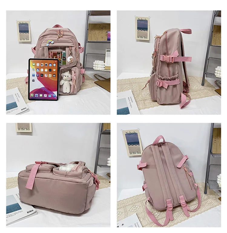 HTLT Korean Style Nylon Backpack – Large Capacity Waterproof Student School Bag for Women