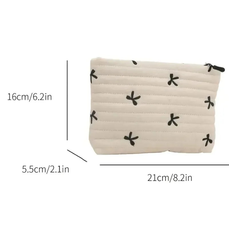 Cute Embroidery Bow Makeup Bag – Large Capacity Zipper Cosmetic & Wash Storage Bag