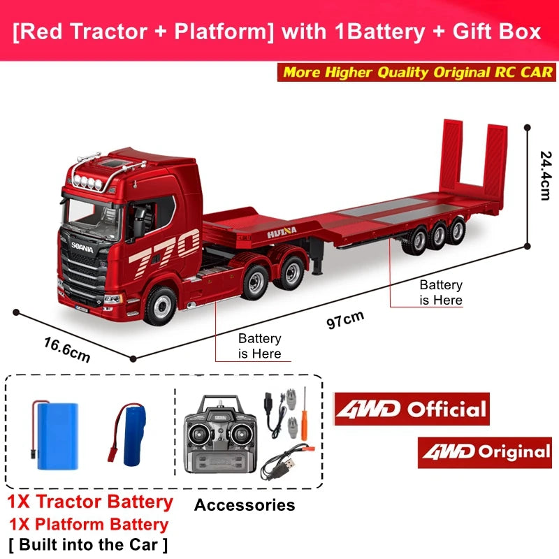 HUINA 1501 1:18 Scale RC Semi Trailer Truck with Sound & Lights – 770S Flatbed Engineering Model