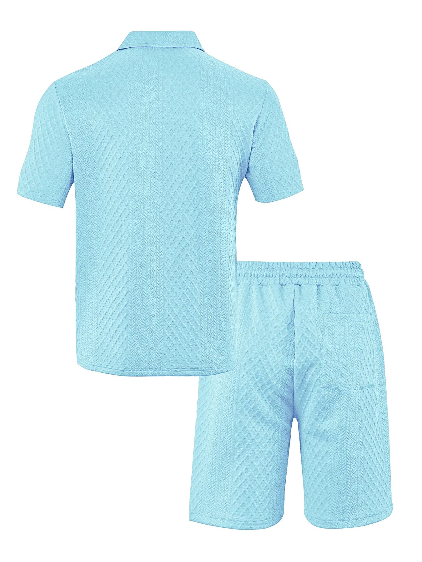 Men's Jacquard Polo Shirt & Drawstring Shorts Casual Summer 2-Piece Set
