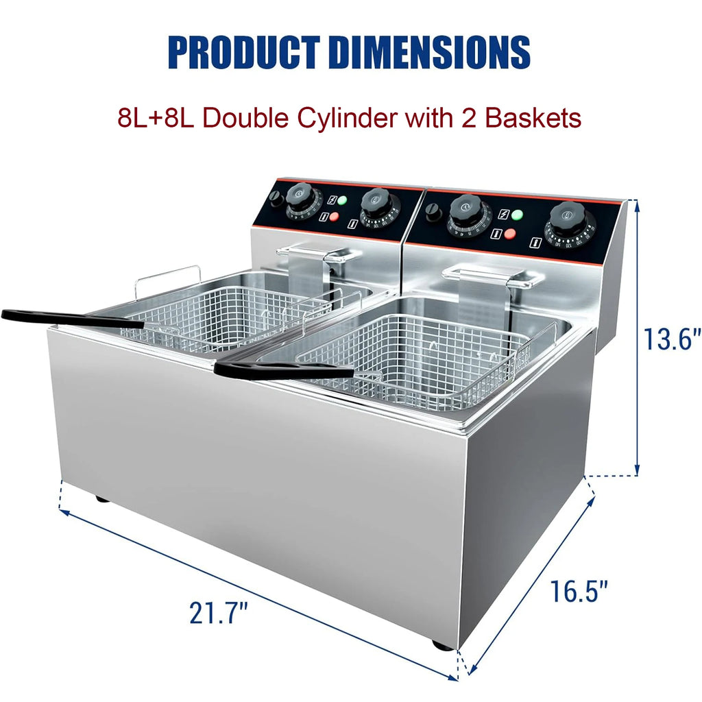 Commercial Electric Deep Fryer with Baskets – Stainless Steel Adjustable Temperature for Home & Restaurant