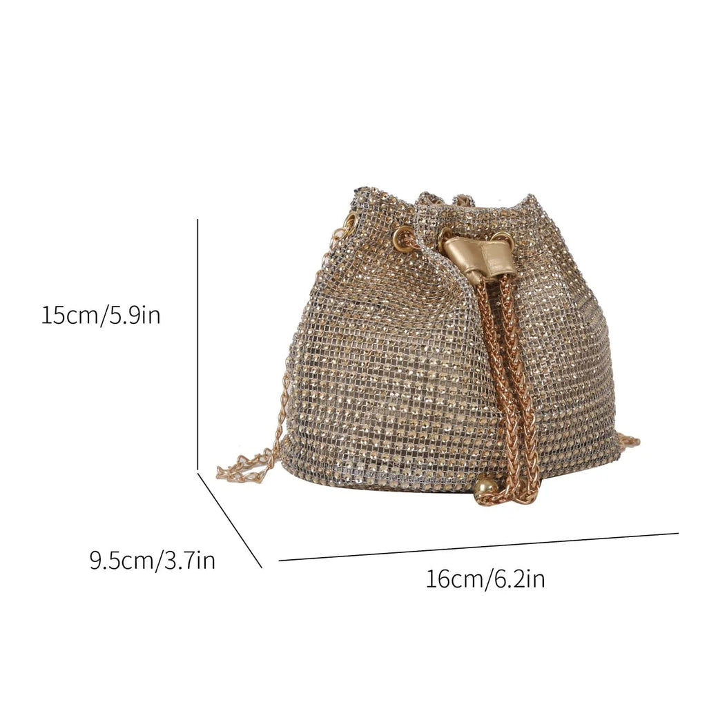 Sparkling Rhinestone Embellished Drawstring Crossbody Bag, Multi-Functional Bucket Purse, Formal Handbag for Women Daily Commute