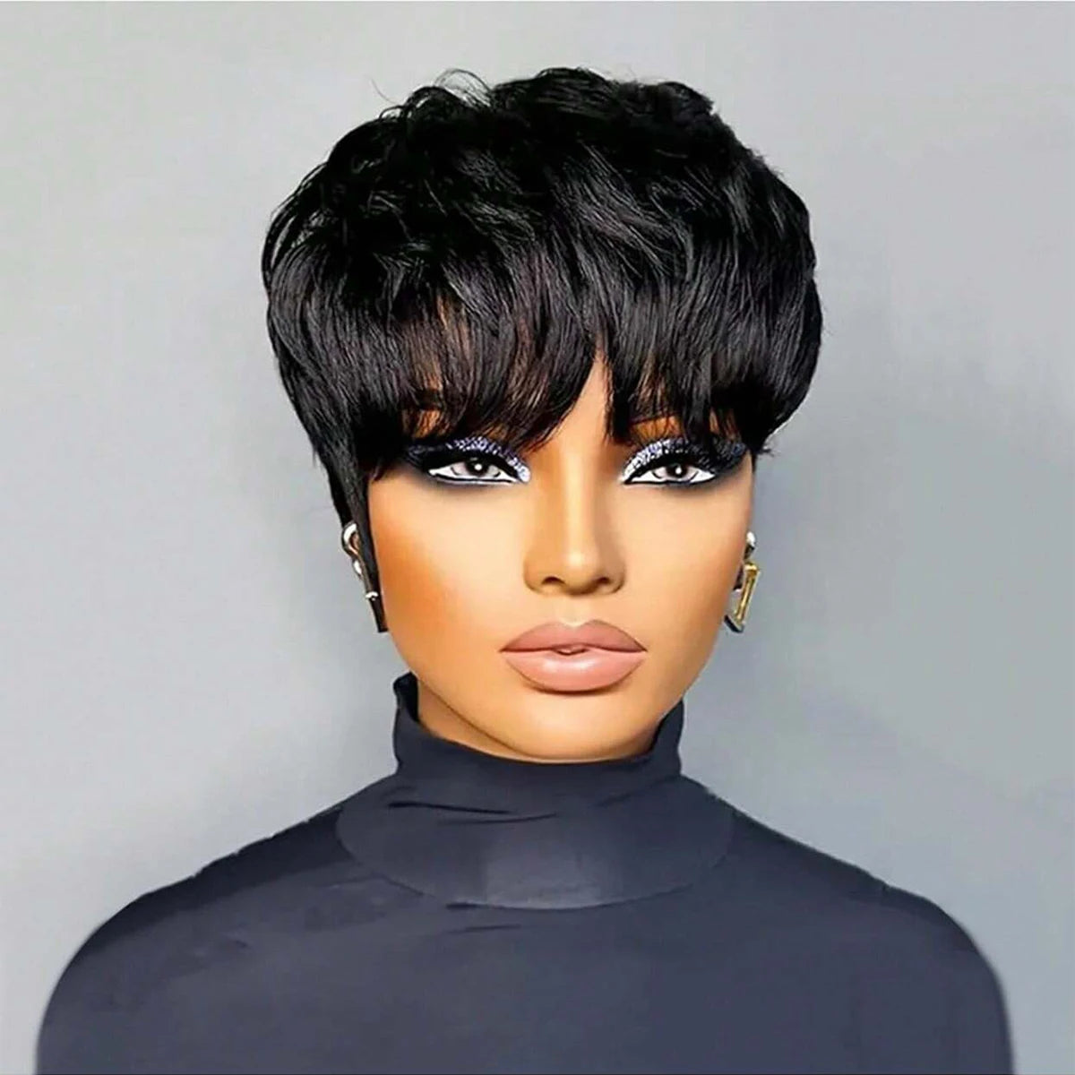 Short Pixie Cut Bob Wig for Black Women | Glueless Synthetic Lace Front Wig with Bangs
